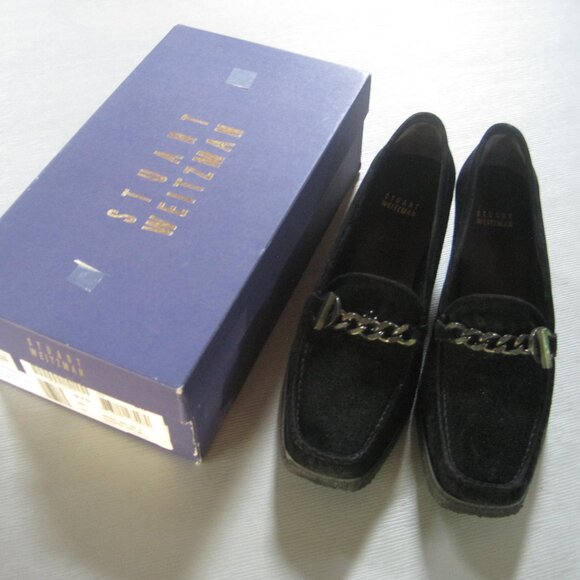 Comfortable Stuart Weitzman Luckyperf Black Sport Suede Decorative Buckle Loafer - Picture 3 of 4